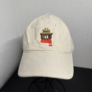 Smokey the Bear Corduroy Hat Cap Strap Back Embroidered Beige Mad Engine Unisex